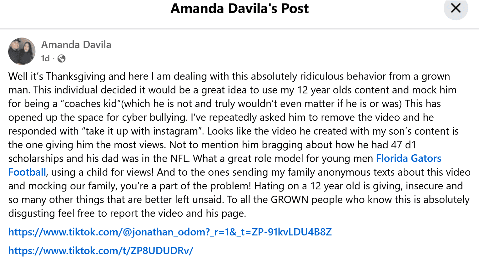 Florida Thanksgiving Turns Messy After a Grown Man Uses a 12 Year Old’s Content for Views